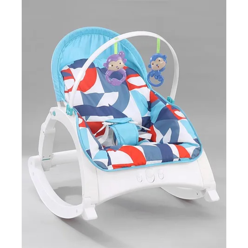 2 in 1 Musical Portable Baby  Rocker Cum Reclining Chair with Removable Food Tray  – Light Blue & White