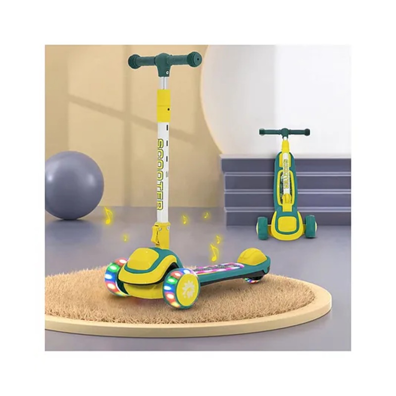 3 Wheel Foldable Scooter With Led Light Up Deck & Wheel And 4 Level Adjustable Handle Bar – Green| Lean-to-Steer| Toy for 3 to 12 years Boys and Girls| Gifting Option| Promotes Physical Activity