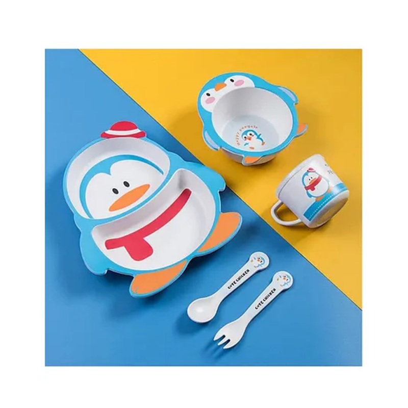 ARCADE TOYS Penguin Shape Bamboo Dinnerware Set for Kids(Set of 5) – Multicolour