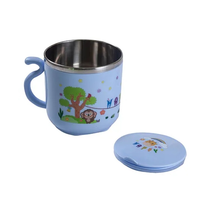 Baby Moo Stainless Steel Water Cup With Lid Happy Monkey – Blue
