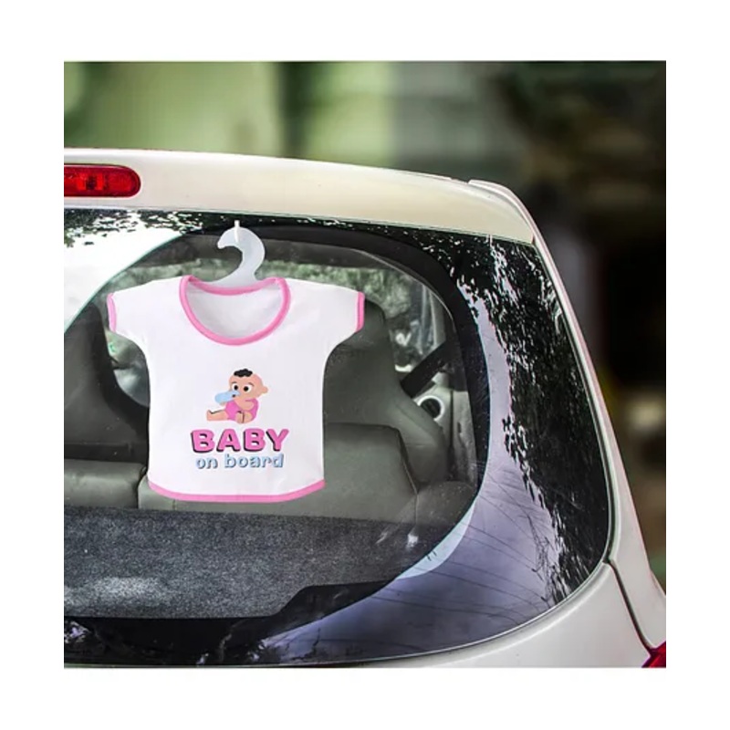 Baby on Board Car Decals Cloth Safety Sign Board with Hanger Car Warning Sign Vehicles Sticker  – Pink