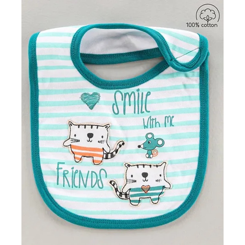 Babyhug Bib Velcro Closure Kitten Patch – Green