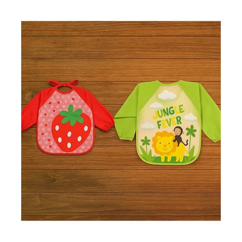 Badal Kidz Long Sleeve Bibs, Waterproof Baby Bibs, Toddler Sleeved Bib, Baby Smock for Eating Feeding, 0-24 Months -Red & Green