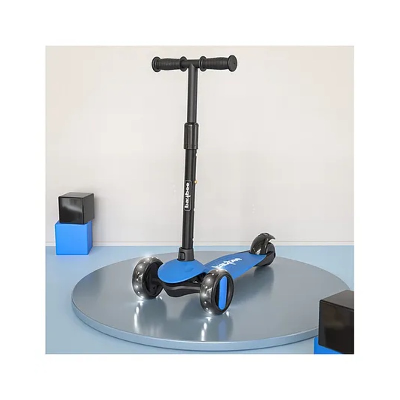 BAYBEE Alpha Kick Scooter for Kids 3 Wheel Kids Scooter with 4 Height Adjustable Handle Runner Scooter with LED PU Wheels & Brake Skate Scooter for Kids – Blue