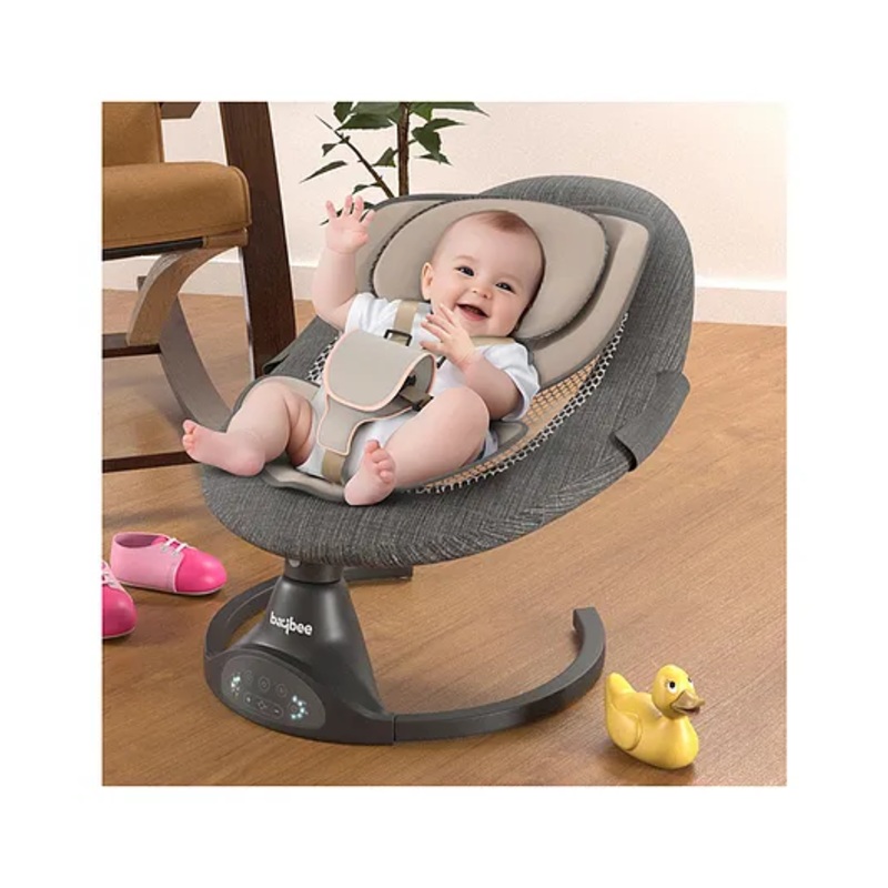 Baybee Automatic Electric Swing Cradle for Baby with 5 Adjustable Swing, 3 Recline, Music, Mosquito Net & Belt | Baby Swing Rocker with Bluetooth, Remote & Soft Toys | Swing for Baby (Black)