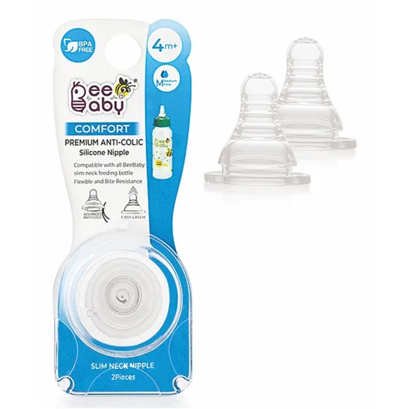 Beebaby Peristaltic Silicone Teat Medium Flow – Pack of 2