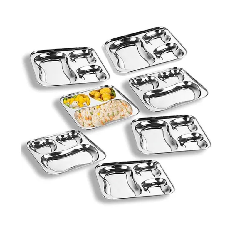 CutTales Pack of 7 Stainless Steel Apple-Shaped 3-Section Compartment Plate, Food Grade & Child Safe