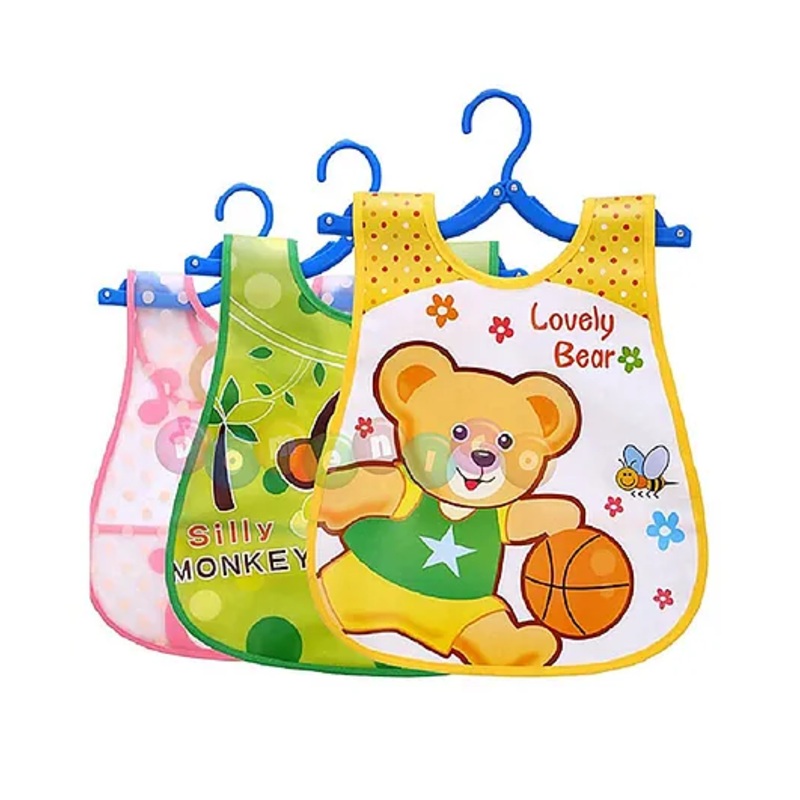 DOMENICO Sleeveless Waterproof Printed Apron Bib Pack of 3 (Color And Print May Vary)