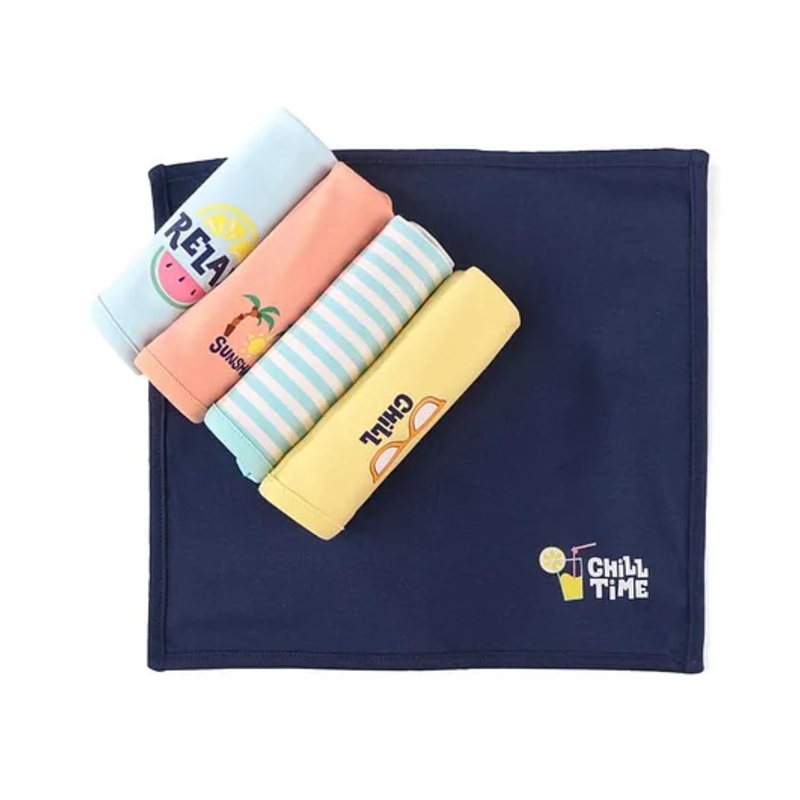 Doodle Poodle Terry Cotton Knit with Chill Time Hand & Face Towels L 27 x B 27 cm Pack of 5 – Blue Pink & Yellow