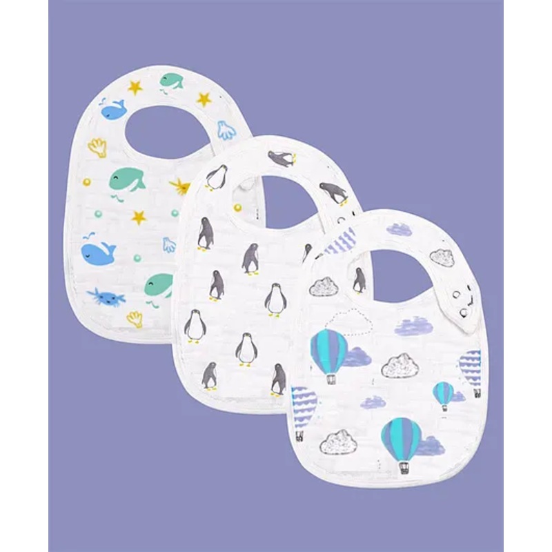 Elementary Premium 6 Layered Ultra Soft Muslin Cotton Bib Pack of 3 (Colour & Print May Vary)