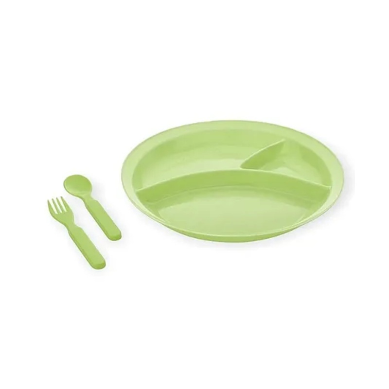 Korbox Party Food Thali Dinnerware Divided Plates for Kids Plastic BPA Free Sectional Holiday Dinner Plates Christmas Dishes for Kids Top Rack Dishwasher Safe- Green