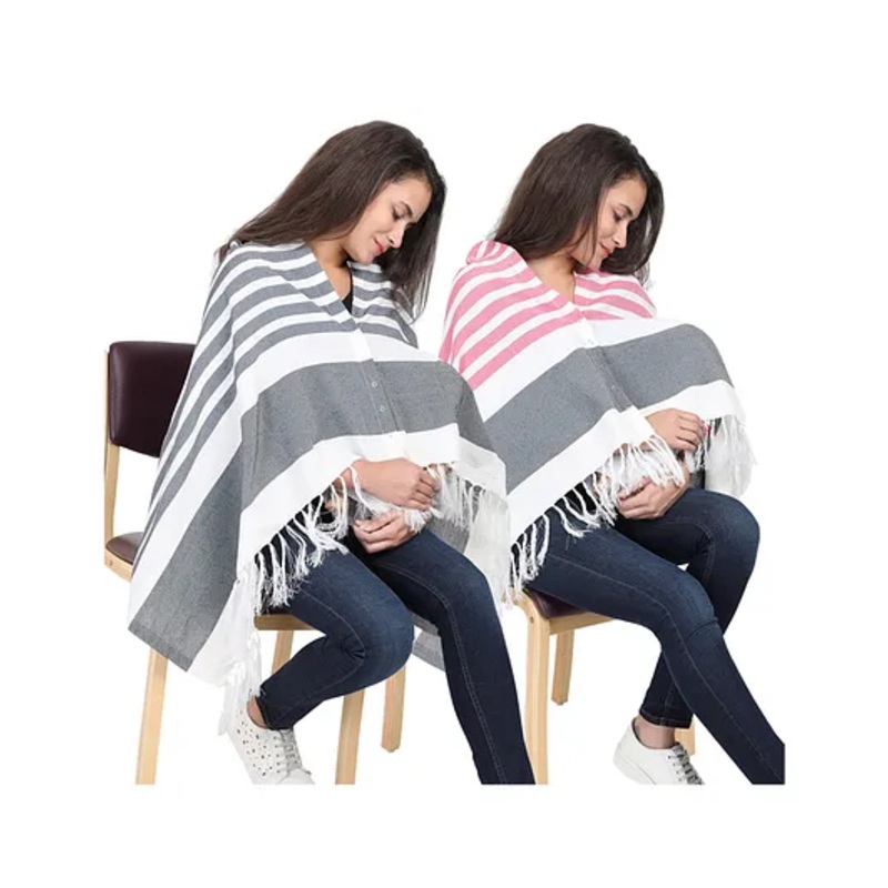Lulamom Multi-Purpose Breast Feeding Nursing Striped Shawl – Pack of 2 (Navy & Pink)