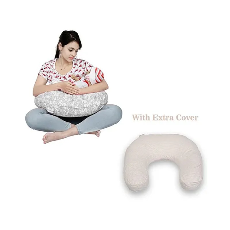 Lulamom Nursing Pillow with Cotton Cover Rose Print – Grey