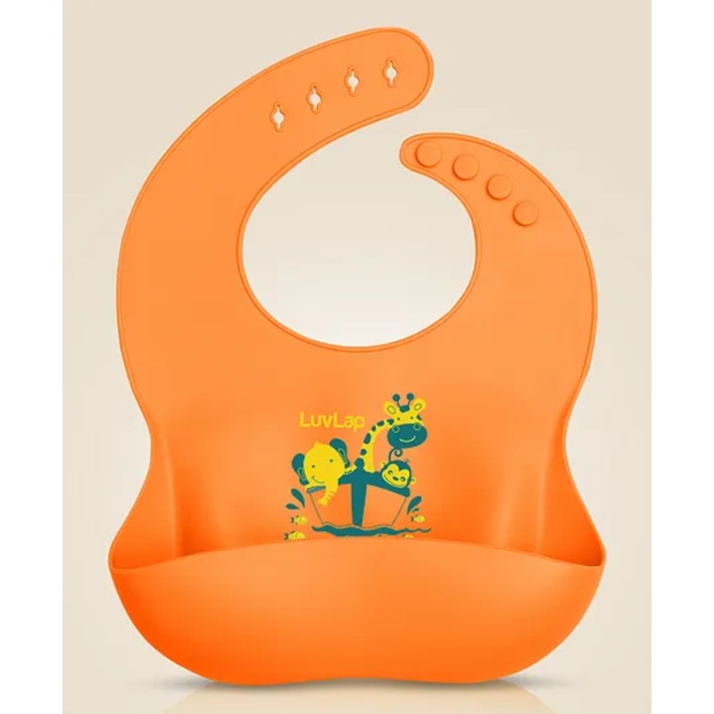 LuvLap Silicone Baby Bib for Feeding & Weaning, Waterproof, Washable & Reusable, Adjustable Neckline, Non-Messy, Easy to Clean, No Odour, Orange
