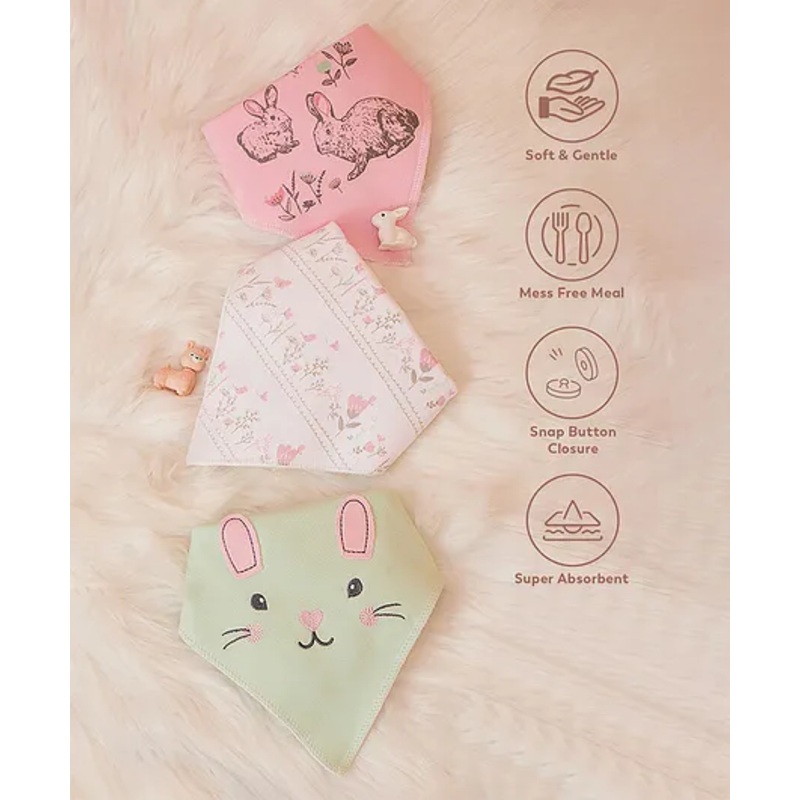 Mi Arcus Spring Triangle Organic Cotton Bibs Pack of 3 – Green White Pink