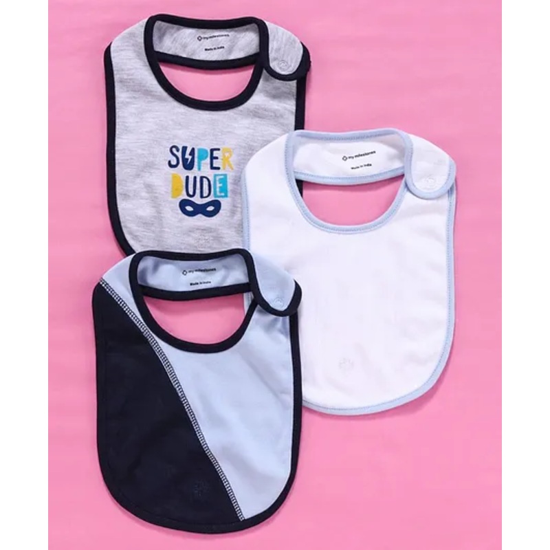 My Milestones Bibs Value Set 3 Pcs – Baby Blue Grey White