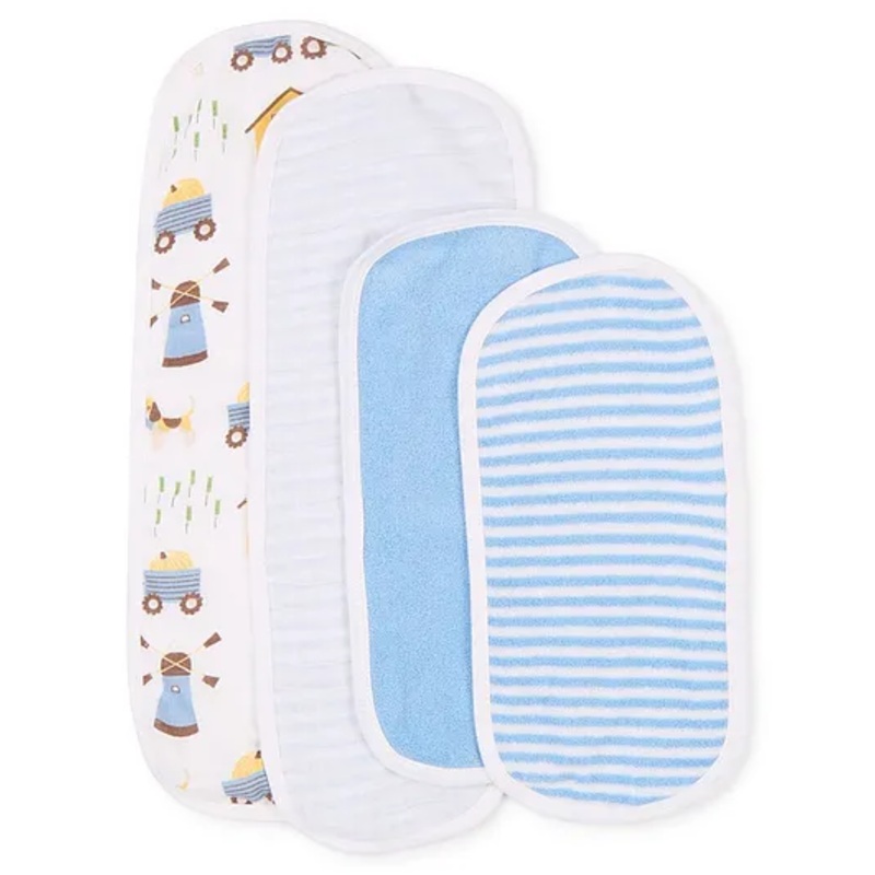 My Milestones Burpy Set With Stripes & Vehicle Print  Pack of 4 – Blue & White