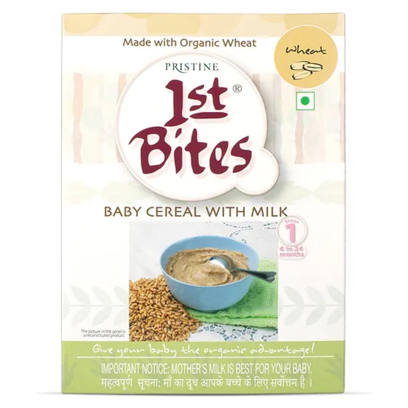 Pristine 1st Bite Organic Wheat Baby Cereal, Milk-Based, No Artificial Additives, 6-24M Stage 1, 300g