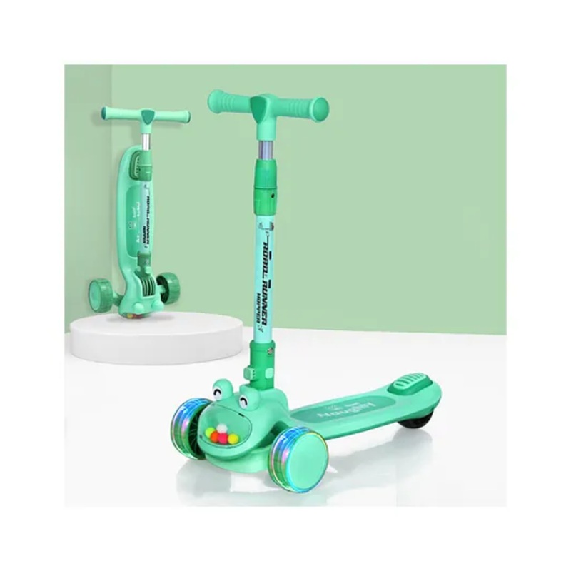 R for Rabbit Road Runner Hopper Foldable Kick Scooter for Kids of 3+ Years, 3 Level Height Adjustment Handle, PU LED Wheels with Rear Brake & Weight Capacity Upto 50 kg (Green)