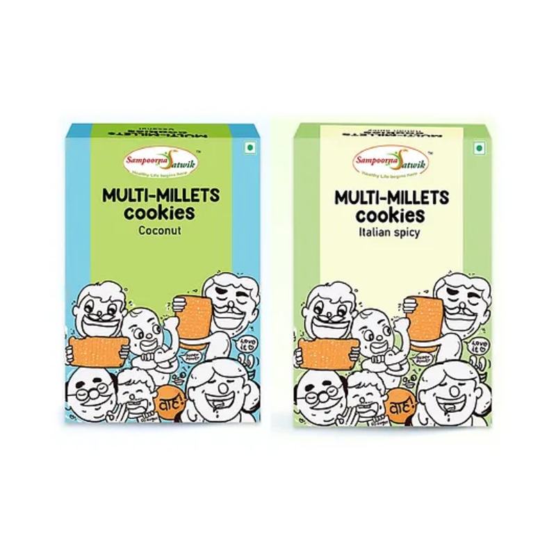 Sampoorna Satwik Combo Pack Multi Millets Cookies Coconut & Italian Spicy – 250g Each