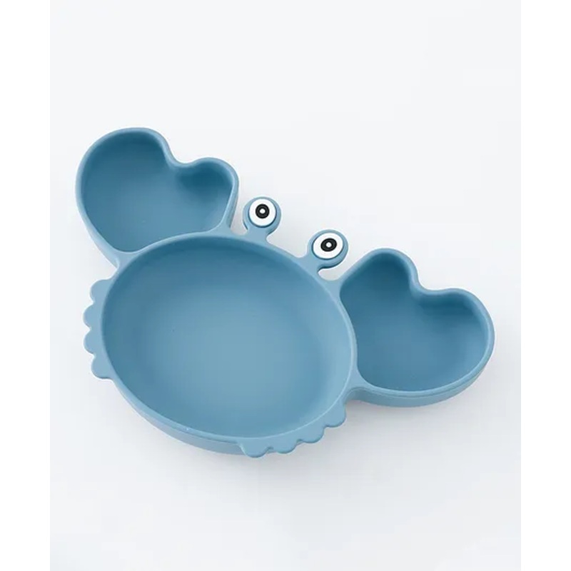 Silicone Suction Based Sectioned Plate Silicone Dish Crab Shaped – Blue| Break Proof| BPA Free| Non-slip Base| Dishwasher Safe| Easy to Clean and Maintain| Encourages Self Feeding
