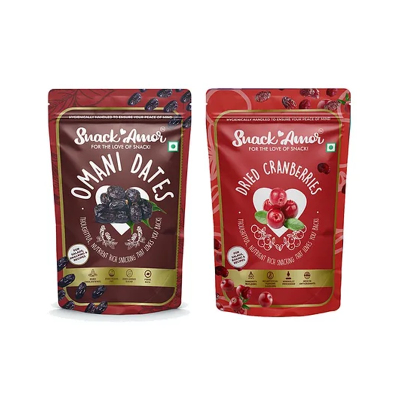 SnackAmor Combo Pack of Premium Internationa Dried Cranberry 175g and Omani Dates 250g