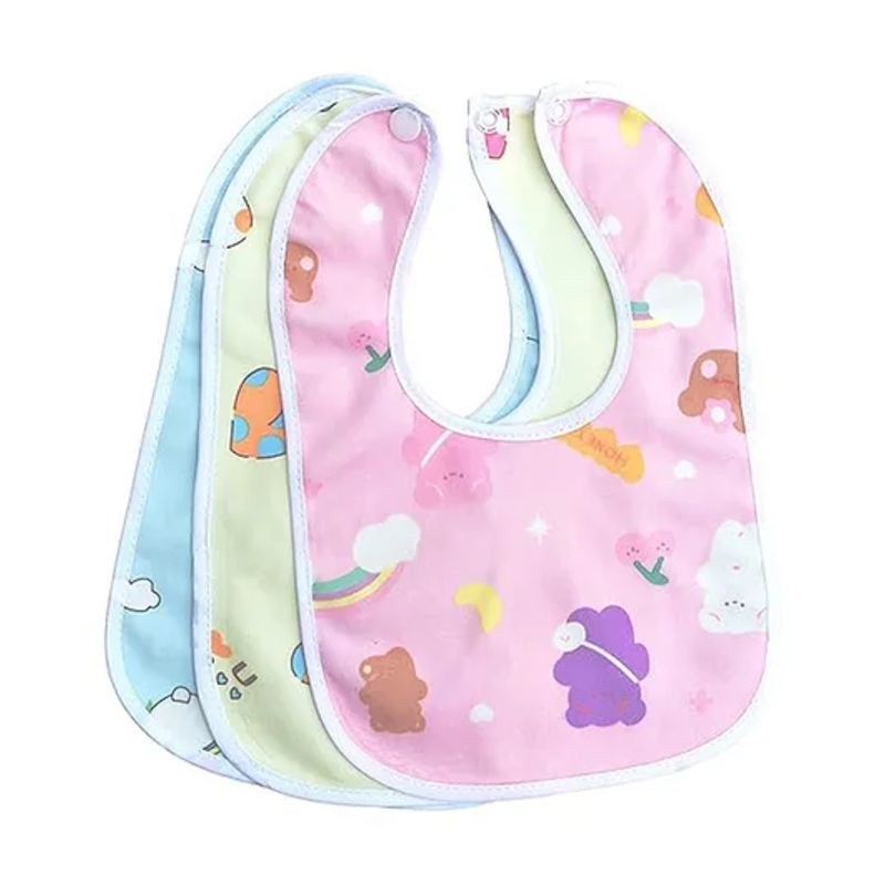 Sparkle Joy Waterproof Feeding Bibs With Snap Button Closure Animal Print Pack Of 3 – Multicolor