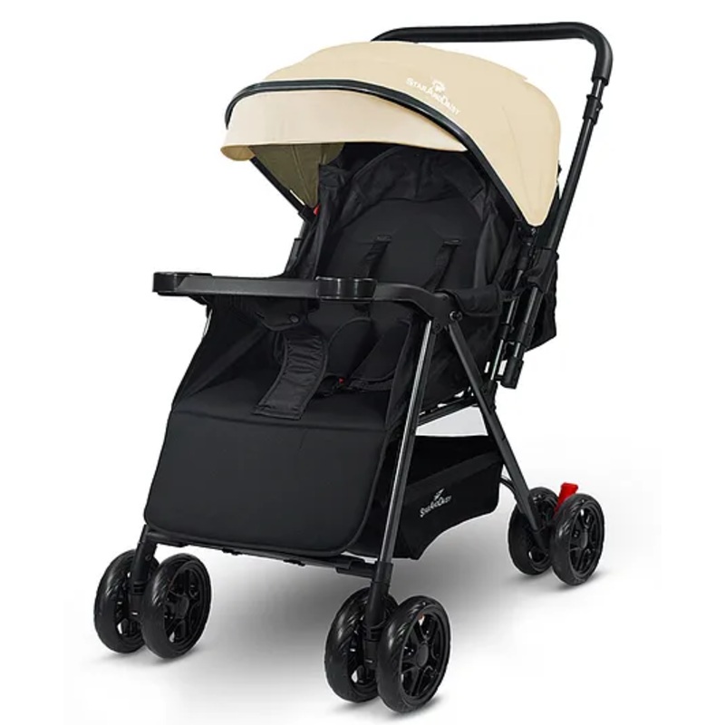 StarAndDaisy Foldable Baby Pram for 0-3 years Travel  Baby Stroller for Newborn to Toddler  360 Swivel Lockable Front Wheels  Adjustable Canopy  5 Point Harness – khaki