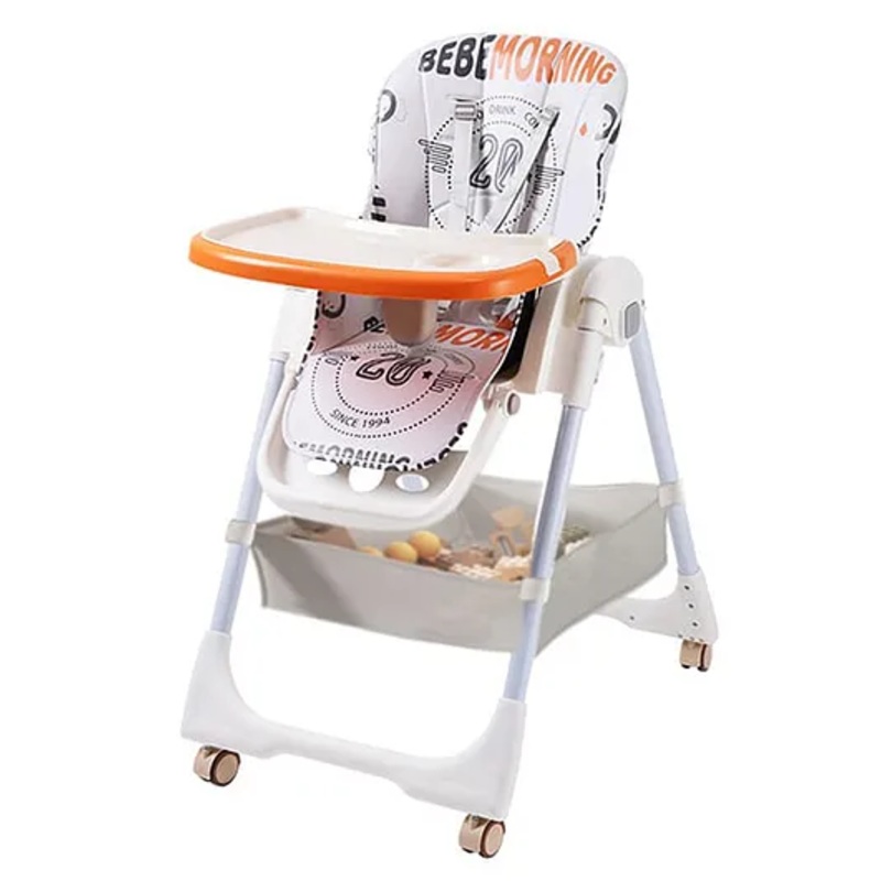 StarAndDaisy Galaxy Star Baby High Chair Foldable Feeding Chair Strong Dining Chair for baby with height adjustment with storage basket- Orange