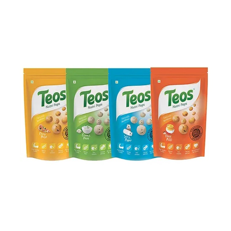 Teos Nutri Pops Roasted Makhana Cheesy Pizza Cream & Onion Salt & Pepper & Tangy Pickle (4 x 65 g)