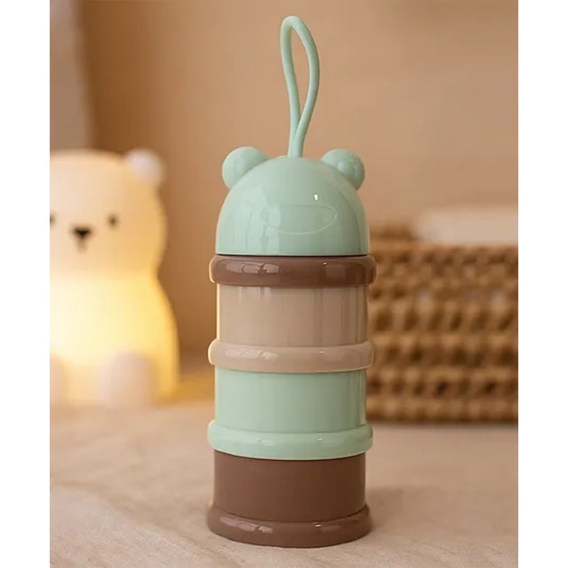 The Cheeky Kidzz Baby Formula Dispenser Foodgrade PP Double Layer Anti-Leak Milk Powder Cerelac Food Storage Dispenser 3 Container First Feed Box- Green