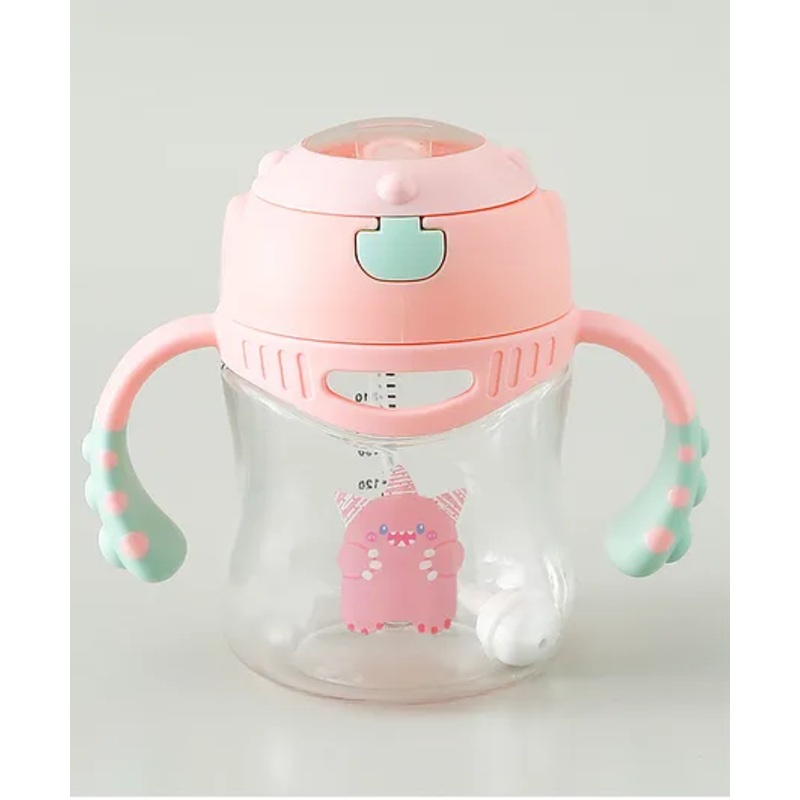 Tritan Straw Sipper with Twin Handle 300 ml – Pink| Hygienic Flip Straw Cap| Leak Proof| BPA Free| for Infants & Toddlers| Water Bottle| Silicone Straw| Training Cup for Boys & Girls| Weighted Straw