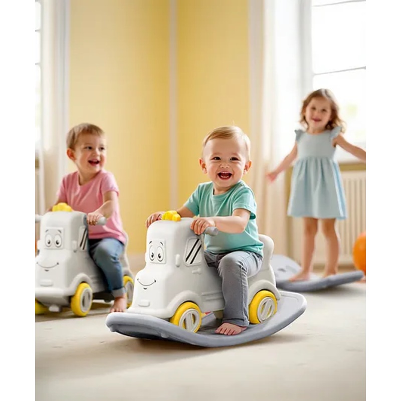 3 in 1 Baby Rocker & Ride on Toy Car for Kids – White| Manual Push Ride| Balancing Board| Anti Slip Handle| Rocking Chair for Toddlers| Indoor Outdoor Rocker for Babies 1-3 Years