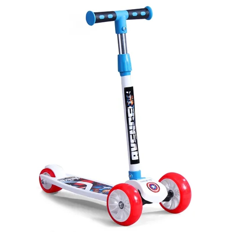 Babyhug Marvel Avengers Captain America Kids 3 Wheel Scooter with Smart Led Wheels- White| Compact Fold| Lean-to-Steer| Toy for 3 to 14 years Boys & Girls| Activity Gifting Option| 50kg Capacity