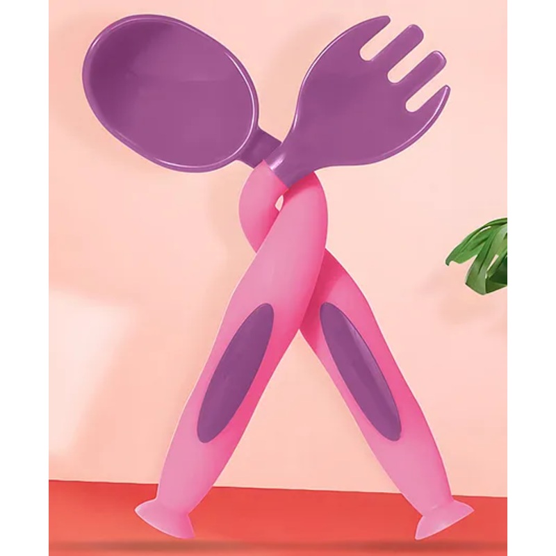 Bembika 360 Degree Bendable Baby Self Feeding Spoons with BPA Free material Gum Friendly Spoon For Baby Feeding Baby Self Feeding Spoon-Fork And Spoon Set Purple
