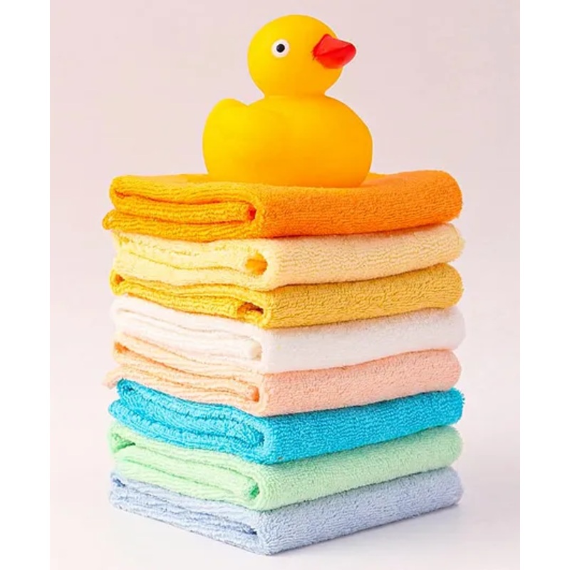 Ben Benny Terry Solid Color Wash Cloth Pack of 8 L 25 x B 25 cm with a Duck Toy – Yellow & Light Blue
