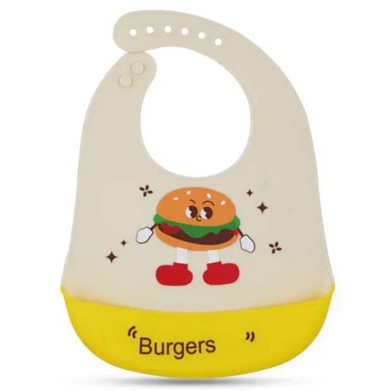 Bunniez Waterproof Silicone Bibs with Adjustable Snap Buttons for Infants & Toddlers, Fancy Design for 3+ months (Yellow)