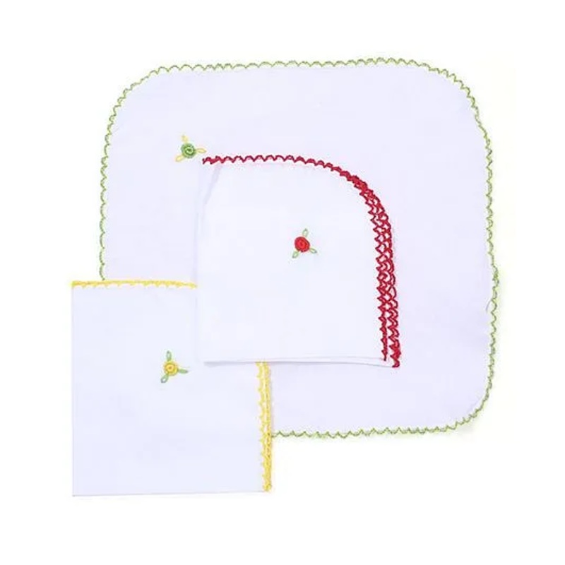Chocopie Napkin Floral Embroidery Set of 3 – Green Red Yellow