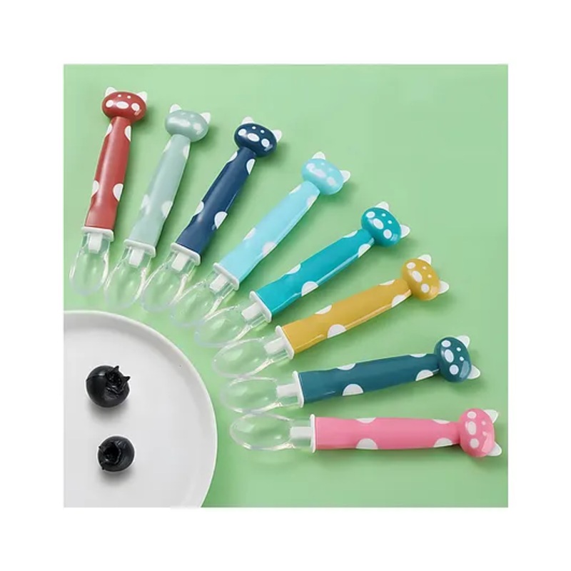 Cozy Vibes Carton Design Bpa Free Silicone Baby Products Feeding Spoon First Stage Training Silicone Baby Spoon for Infant – Pack of 1 – Color May Vary