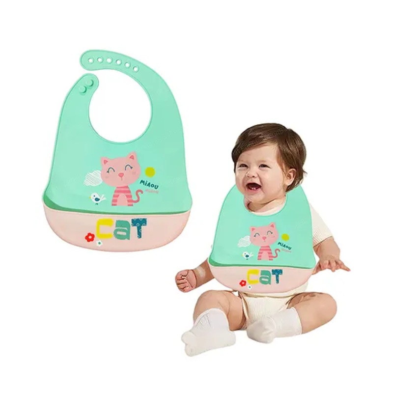 FunBlast Cat Print Silicone Baby Bib with Adjustable Strap for Feeding & Weaning
