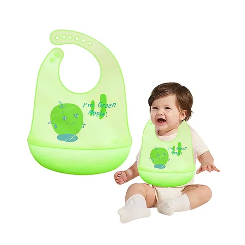 FunBlast Green Apple Print Silicone Baby Bib for Feeding & Weaning