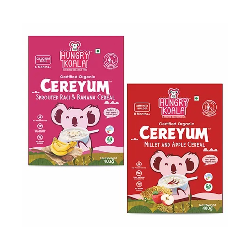 Hungry Koala Cereal Made with Natural Ingridients Millet Apple Ragi & Banana for Kids to Grow Healthy No Preservative or Additives or Maida 400 g Each Pack of 2