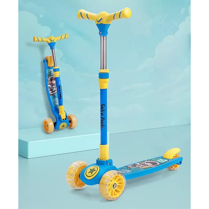 Kids 3 Wheel Kick Scooter with Led Wheels – Blue Yellow| Adjustable Height | Music | Lean-to-Steer | Foldable Design | Toy for 3 to 10 Yrs Boys & Girls| Sport Gift| Physical Activity