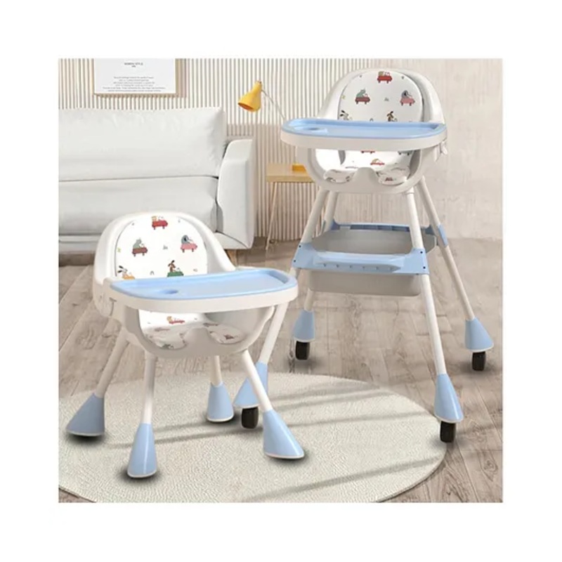 Little Olive 3-in-1 Convertible Adjustable & Foldable High Chair for Kids with Animal on Car Print – Blue