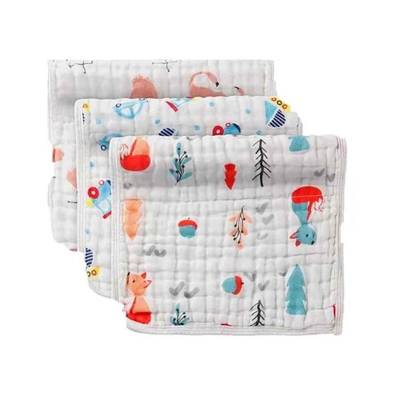 Mom’s Home 6 Layered Muslin Burp Cloth Set of 3 (Prints May Vary)- White