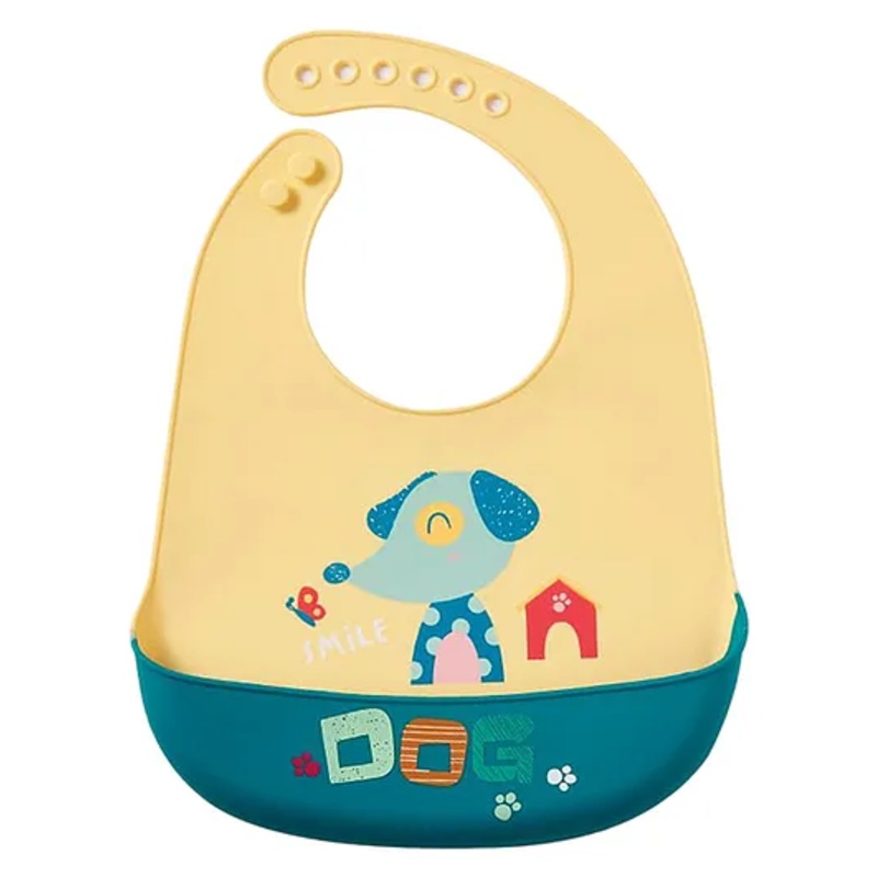 MOMISY Baby Bib For Newborn Waterproof Silicone Apron Wipeable Stain Resistant With pocket (1, YellowDog)