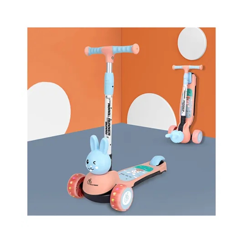 R for Rabbit Road Runner Bunny Kids Scooter, 3 Level Adjustable Height, Smart Fold & PU LED Wheels Kick Scooter with Brake for 3+ Years Kids, Weight Capacity Upto 75kgs (Pink Blue)