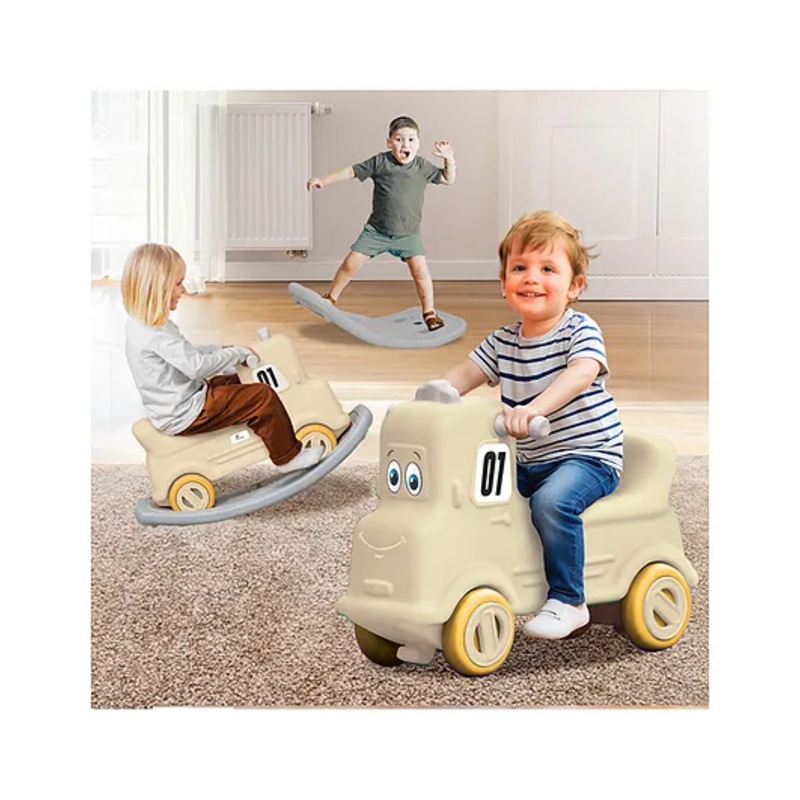 R for Rabbit Rock N Ride 3 in 1 Baby Push Ride-On Car with Rocker & Balance Board Mode | Non-Toxic, Durable and Safe Rocking Horse Rider for Kids 1-4 Years Age, Upto 20kgs Weight (Beige Grey)