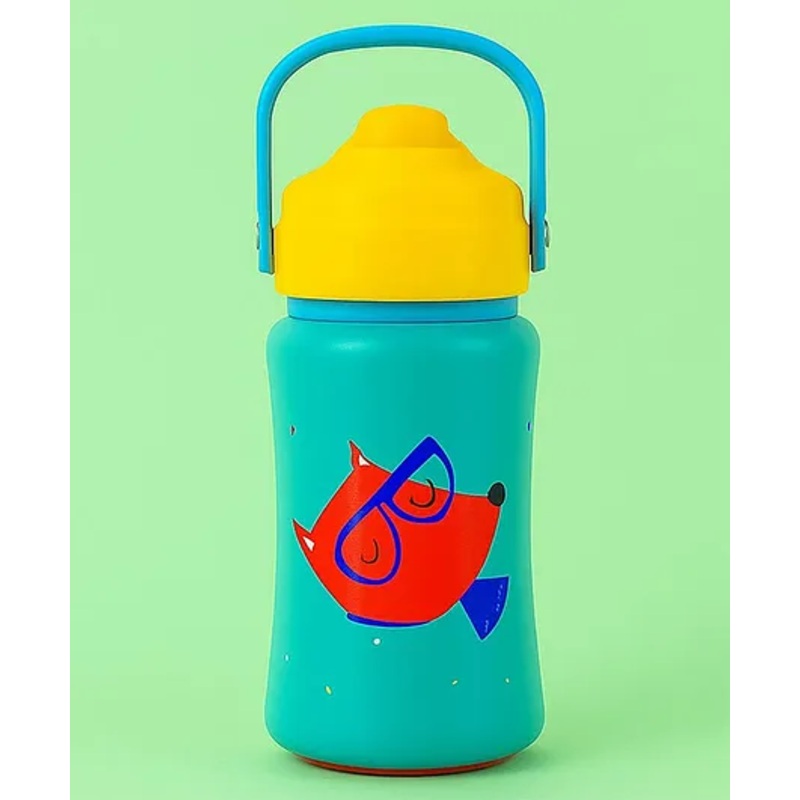 Rabitat Stainless Steel Play 3.0 Sipper Bottle with Fox Print Sea Green – 350 ml