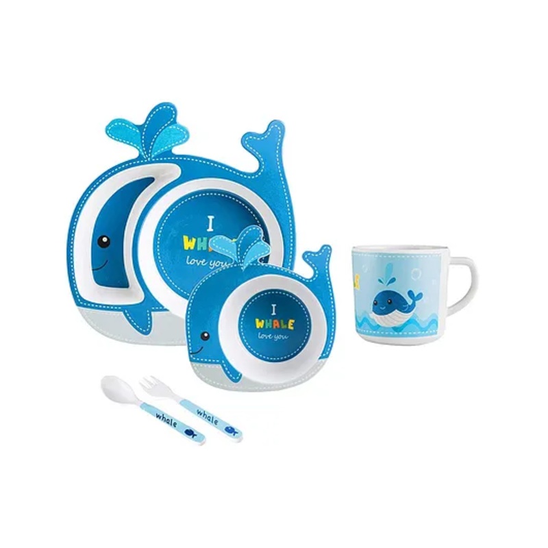 SCHOOLISH WHALE Design 5Pcs Bamboo Kids Dinnerware Set   COLOR MAY VARY